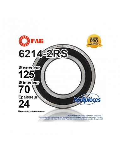 Roulement à billes 6214-2RS FAG. Double étanchéité