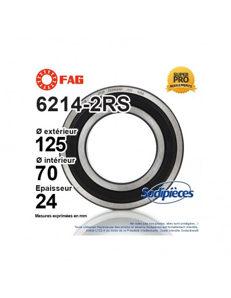 Roulement à billes 6214-2RS FAG. Double étanchéité