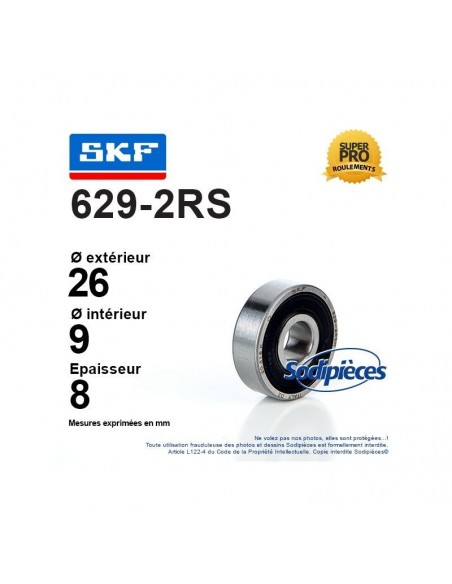 Roulement à billes 629-2RS SKF. Double étanchéité