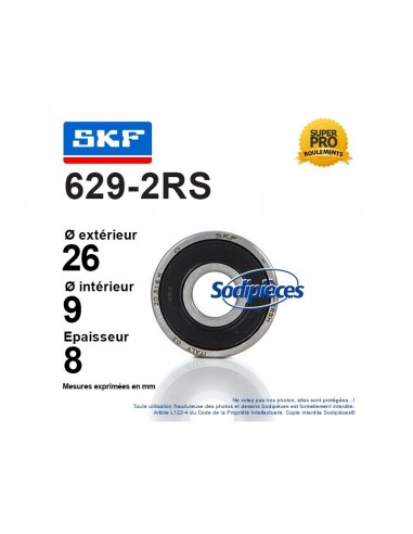 Roulement à billes 629-2RS SKF. Double étanchéité