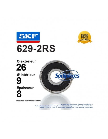 Roulement à billes 629-2RS SKF. Double étanchéité