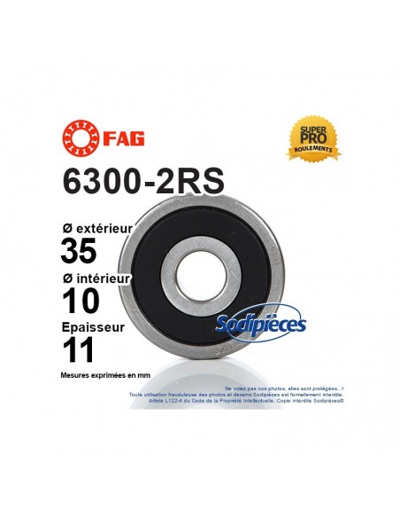 Roulement à billes 6300-2RS FAG. Double étanchéité