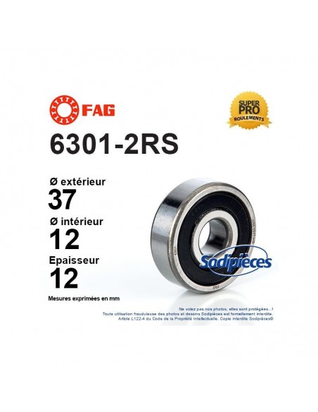 Roulement à billes 6301-2RS FAG. Double étanchéité
