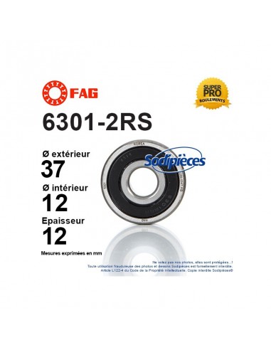 Roulement à billes 6301-2RS FAG. Double étanchéité
