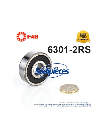 Roulement à billes 6301-2RS FAG. Double étanchéité