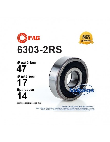 Roulement à billes 6303-2RS FAG. Double étanchéité