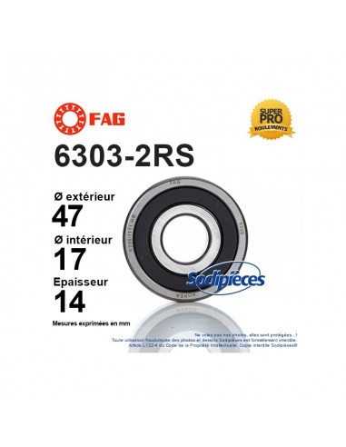 Roulement à billes 6303-2RS FAG. Double étanchéité