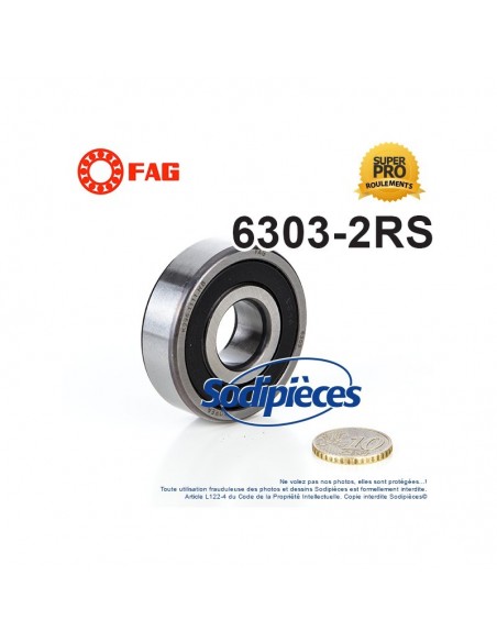 Roulement à billes 6303-2RS FAG. Double étanchéité