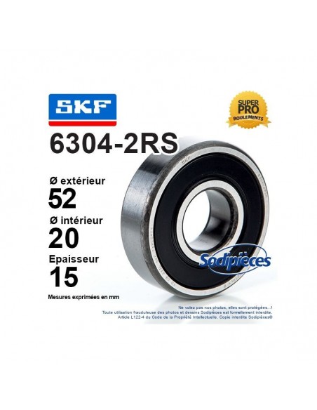 Roulement à billes 6304-2RS SKF. Double étanchéité