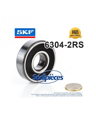 Roulement à billes 6304-2RS SKF. Double étanchéité