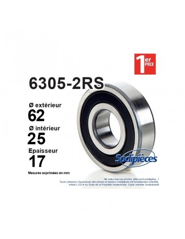 Roulement à billes 6305-2RS 1er Prix. Double étanchéité
