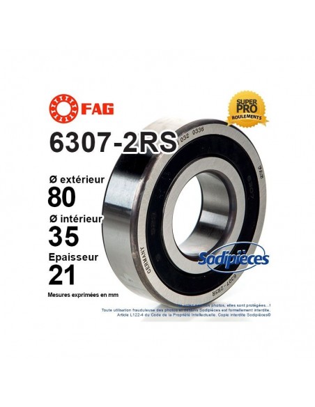 Roulement à billes 6307-2RS FAG. Double étanchéité