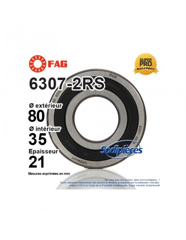 Roulement à billes 6307-2RS FAG. Double étanchéité