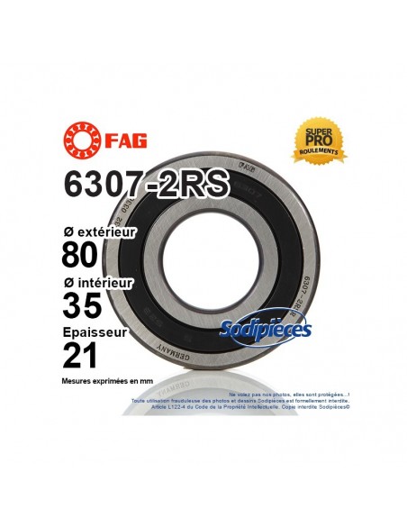 Roulement à billes 6307-2RS FAG. Double étanchéité