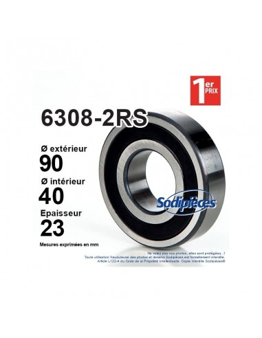 Roulement à billes 6308-2RS 1er Prix. Double étanchéité