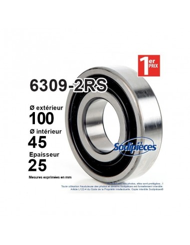 Roulement à billes 6309-2RS 1er Prix. Double étanchéité