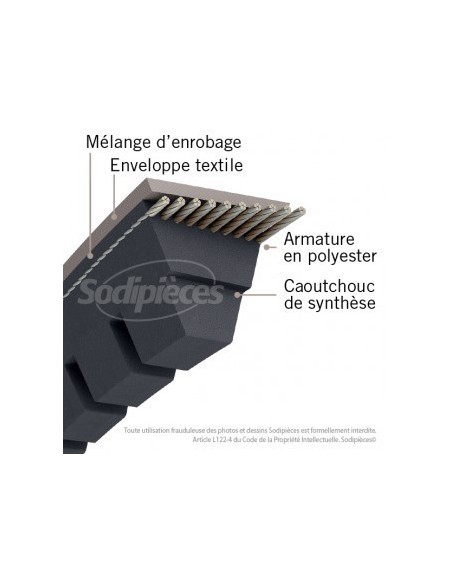 Courroie XPZ850 Trapézoïdale Crantée. 9,7 mm x 862 mm